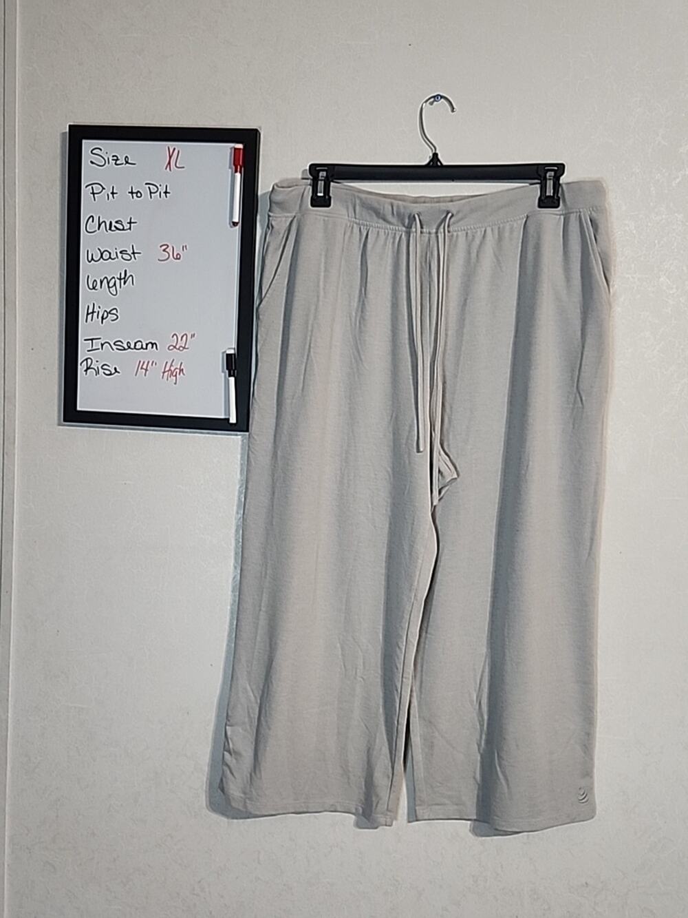 Cuddl Duds Jersey Knit Cropped Lounge Pants w Drawstring XL Gray w Pockets